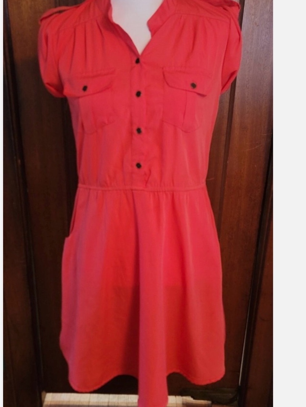Speed Control Coral Button-Front Midi Dress